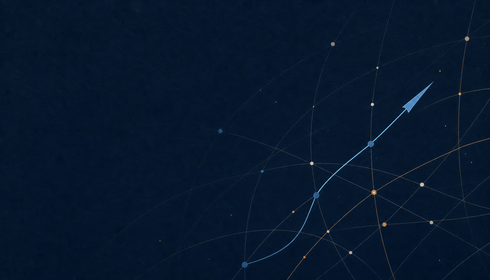 An abstract field of connected points with a blue path moving deliberately through them.