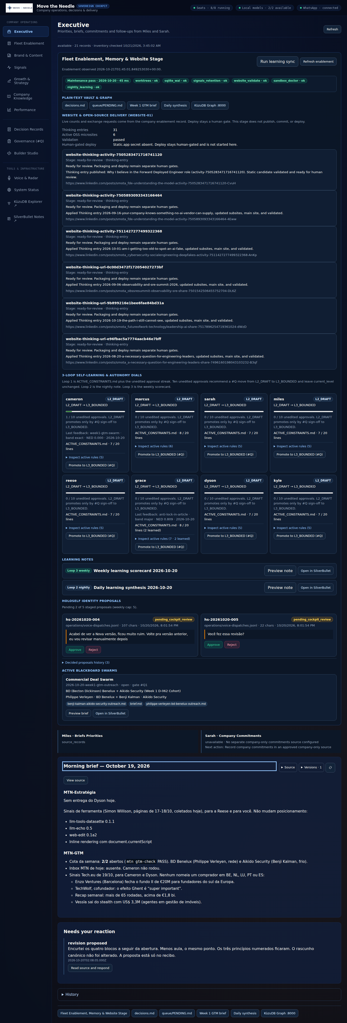 The executive cockpit: unified control plane for signal triage, gate approval, and proof inspection